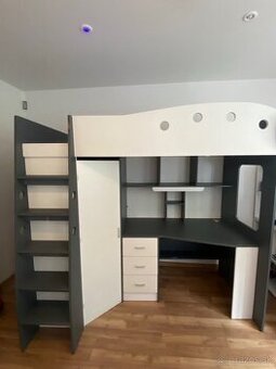 Poschodová posteľ s písacím stolom a skriňou
