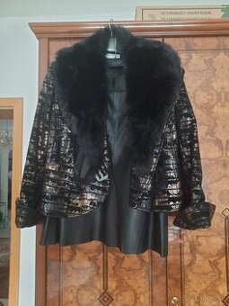 Cierno zlaty kozeny damsky kabatik