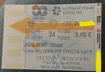 Predám 24-hodinový lístok MHD BA základný Basic za 5eur