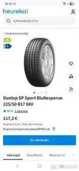 Dunlop SP Sport Bluresponse letné pneu 2ks 225/50r17 98V