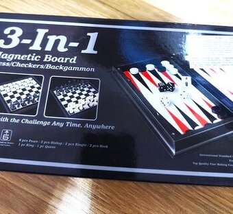 NOVý MAGNETIC.ŠACH 3 HRY V1+DÁMA+BACKGAMON+ZDARMA SAMOLEPKY