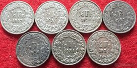 Švajčiarske strieborne 1/2 franky 1907-65