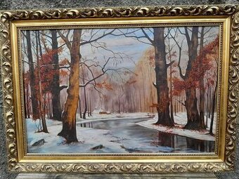 Obraz zimná krajinka signovaný Páleník.