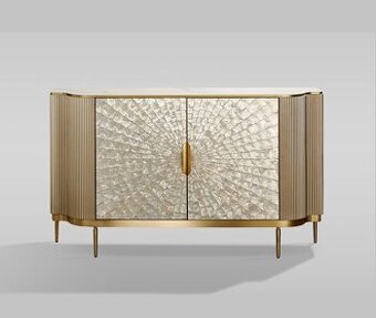 NOVÁ zlatá komoda Champion Glamour s mušľami a mramorom