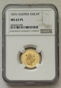 Zlatý dukát FJI 1876, MS63PL