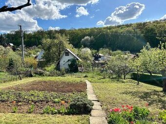 Záhrada s dreveným domčekom