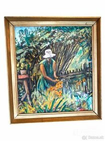 Obraz - Žena v záhrade - Endre Gaal Gyulai - oilpainting - 1
