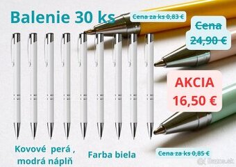 Kovové guľôčkové perá , balenie 30 ks , farba biela