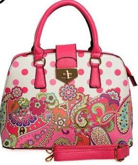 Kvietkovaná bielo ružová kabelka na zips