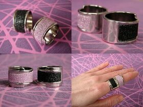 Prstene s trblietkami v ružovom a čiernom prevedení