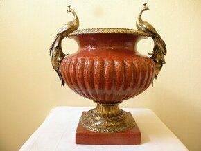 VELKÁ PORCELÁNOVÁ VÁZA S BRONZOVOU FIGURÁLNÍ MONTÁŽÍ - 1