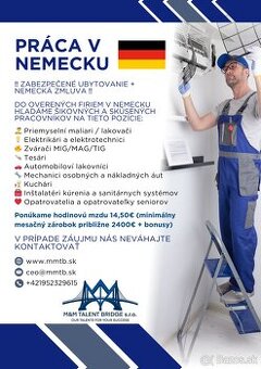 Poď pracovať do Nemecka (zmluvu + hradené ubytovanie)