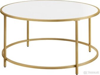 VASAGLE okrúhly konferenčný stolík – bielo-zlatý, nový