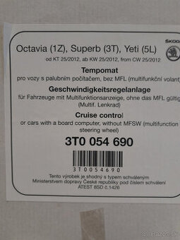 TEMPOMAT OCTAVIA 1Z,SUPERB3T YETI 5L
