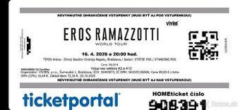 Darujem - Eros Ramazotti 2x vstupenka