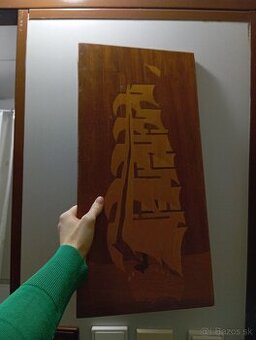 Starožitný intarzovaný obraz plachetnica