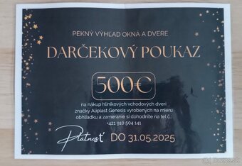 Darčekový poukaz 500e na hliníkové dvere alebo hlin.okien
