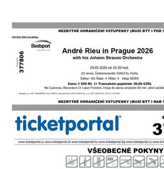 Predám 2 vstupenky na Andre Rieu do Prahy