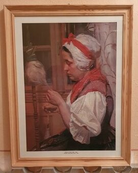 Predám drevený obraz so sklom a s plagátom Priadka.