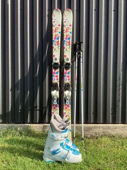 Lyže 140cm + lyžiarky + palice 110cm