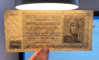 Staré bankovky 5000 korun 1944 NEPERFOROVANA, VZÁCNÁ, skoro