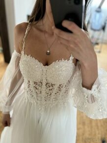 Nádherne svadobné šaty korzetové - ivory XS-M