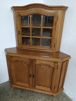 Rustikální příborník / rohová komoda + vitrína, masív