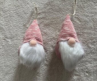 Vianoční škriatkovia – ružovo-biely pár (závesná dekorácia)