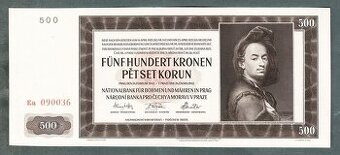 Staré bankovky 500 korun 1942 velmi pěkný stav