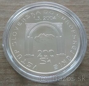 Predám striebornú pamätnú mincu 2004 - 200Sk Vstup SR do EÚ