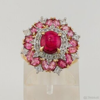 Zlatý koktejlový prsteň ( Spinel, ružový Turmalín, diamanty)