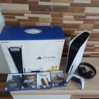 🎮 Predám PlayStation 5 + 4 hry + ovládač + bezdrôtové slúch