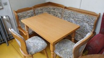 Rohová lavica+2stoličky+rozkl.stôl