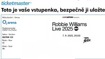 Robbie Williams O2 Arena Praha 2ks sedenie
