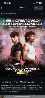 2 VSTUPENKY NA KONCERT BEN CRISTOVAO A SOFIAN MEDJMEDJ