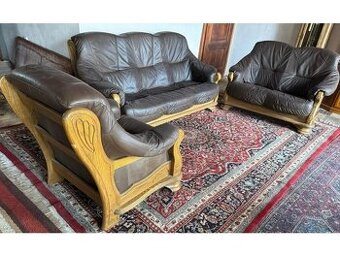 Dubová rustikální kožená sedačka, 3788