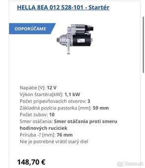 Štartér HELLA 8EA 012 528-101