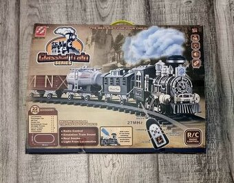 Veľký dymiaci elektrický vlak s vagónmi