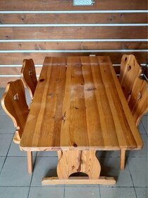 stol so stoličkami- drevený masiv, retro štýl, goralsky