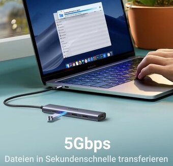 Predam USB hub 5 in 1, novy, kovove prevedenie.