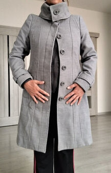 Krasny sivy, sedy elegantny dlhy flausovy kabat - 1