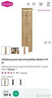 Vešiakový panel, dub artisan/biela RIOMA typ