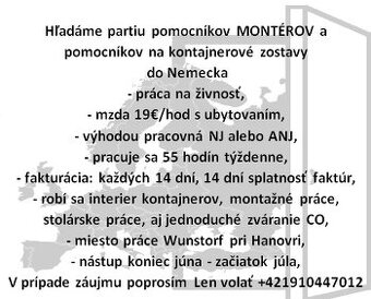 Hľadáme Montéra do Nemecka