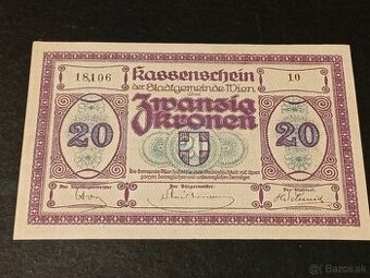 Predám 20 Kronen 1918 Wien VF+
