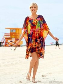 Krásna nová plážová tunika-šaty s ozdobnými kamienkami - 1