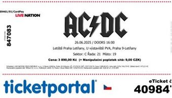2 lístky na koncert AC/DC na sedenie, oproti pódiu