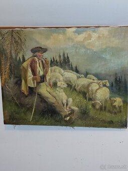 Obraz.olejomalba.bača z ovcami.K.Barčák