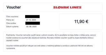 6ks Voucher Slovak Lines v hodnote 68,40€ za 45€