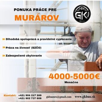 Ponuka práce – Murári / Betonári do Nemecka