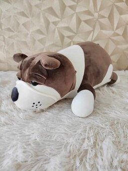Plyšová hračka ležiaci pes Buldog, sedý 45 cm